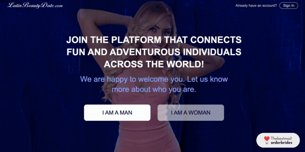 Page of registration on LatinBeautyDate
