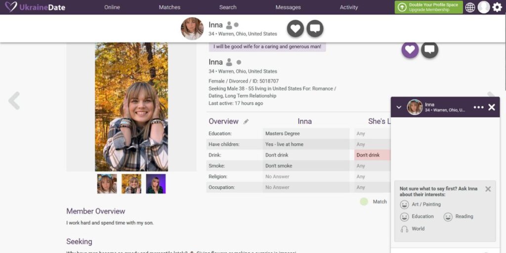UkraineDate Profile example